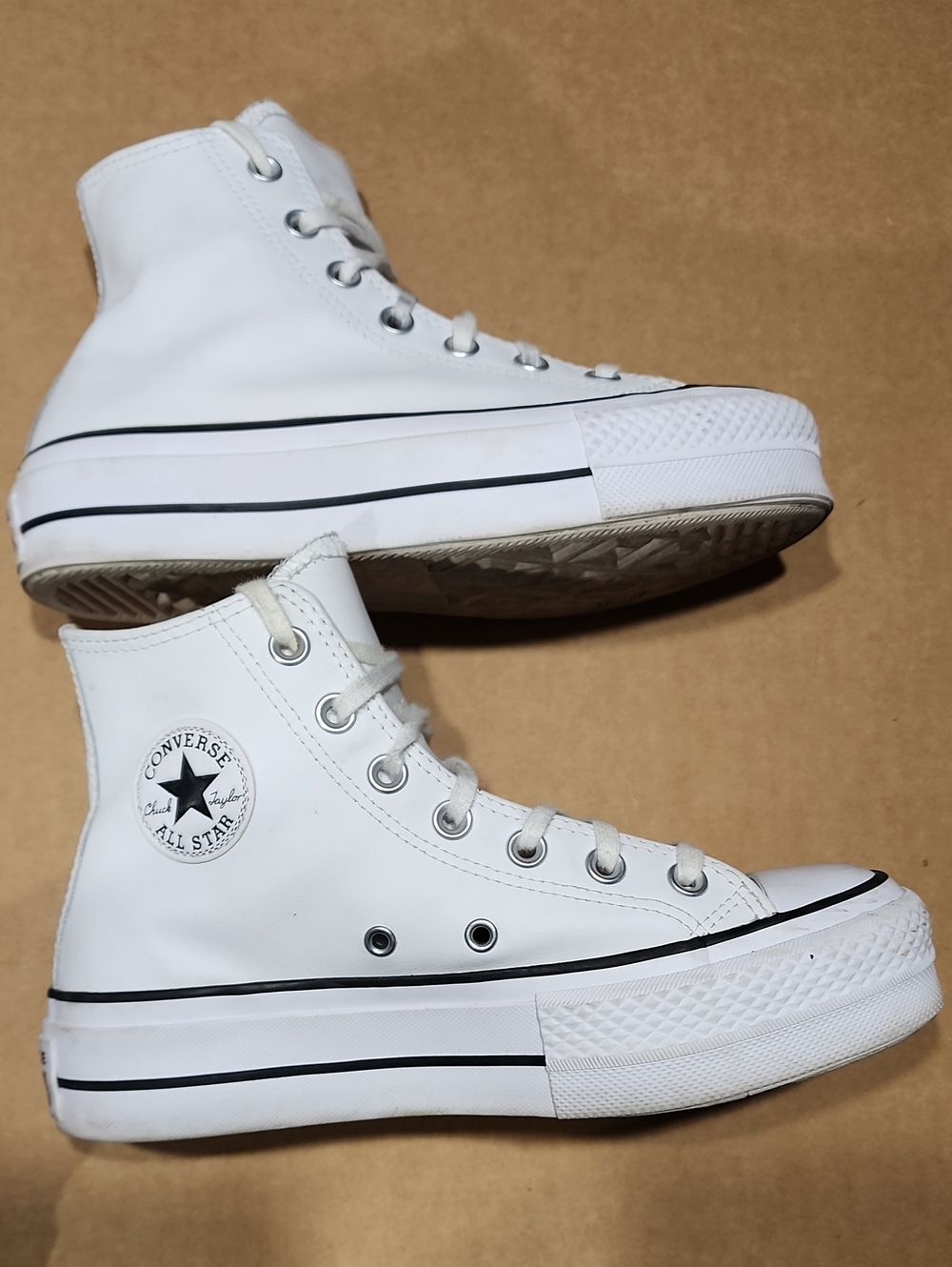 Converse  Leather Chuck Taylor All Star Lift Hi Shoes White/Black Womens